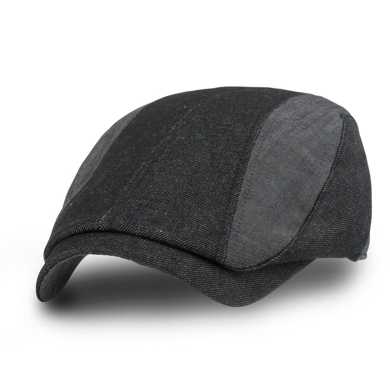 ililily Cotton Denim Paneled Gatsby Newsboy Hat Classic Cabbie Hunting Flat Cap