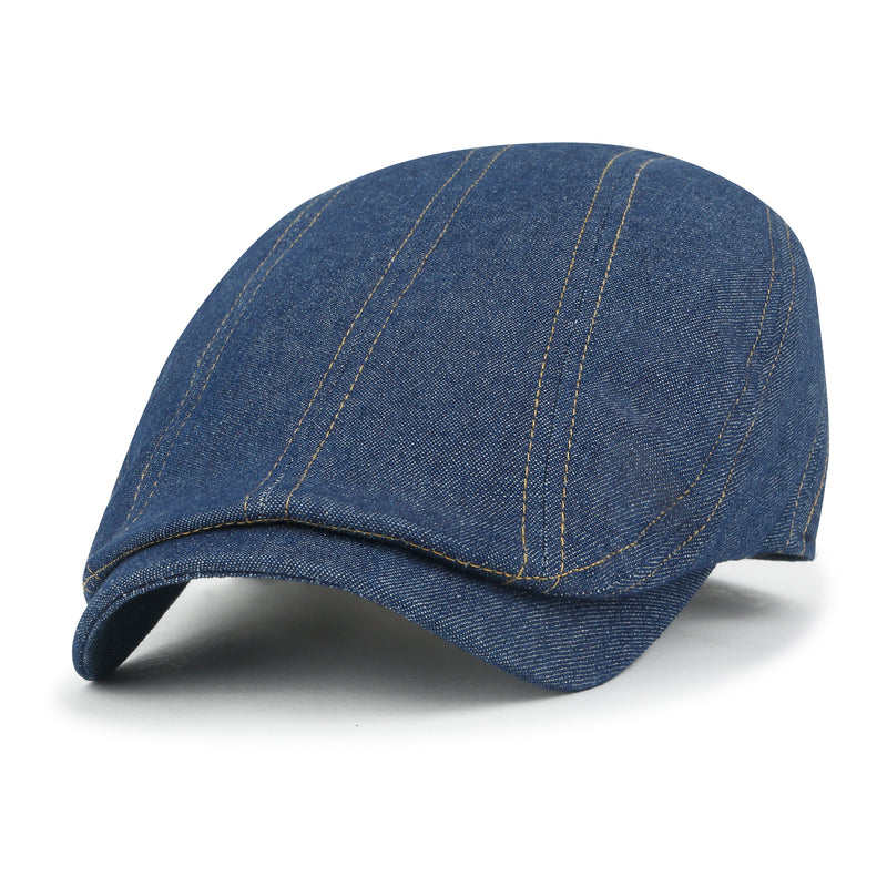 ililily Cotton Denim Paneled Gatsby Newsboy Hat Classic Cabbie Hunting Flat Cap
