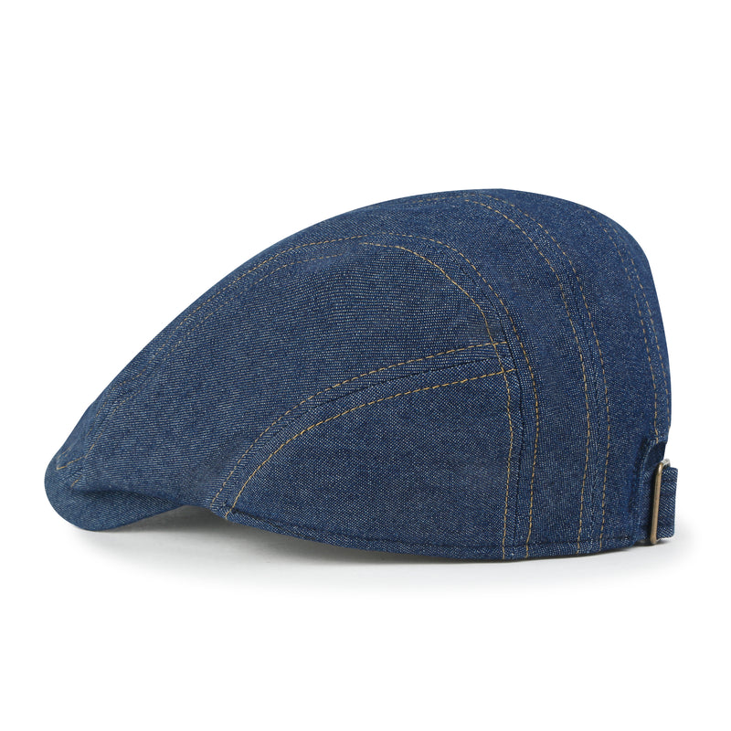 ililily Cotton Denim Paneled Gatsby Newsboy Hat Classic Cabbie Hunting Flat Cap