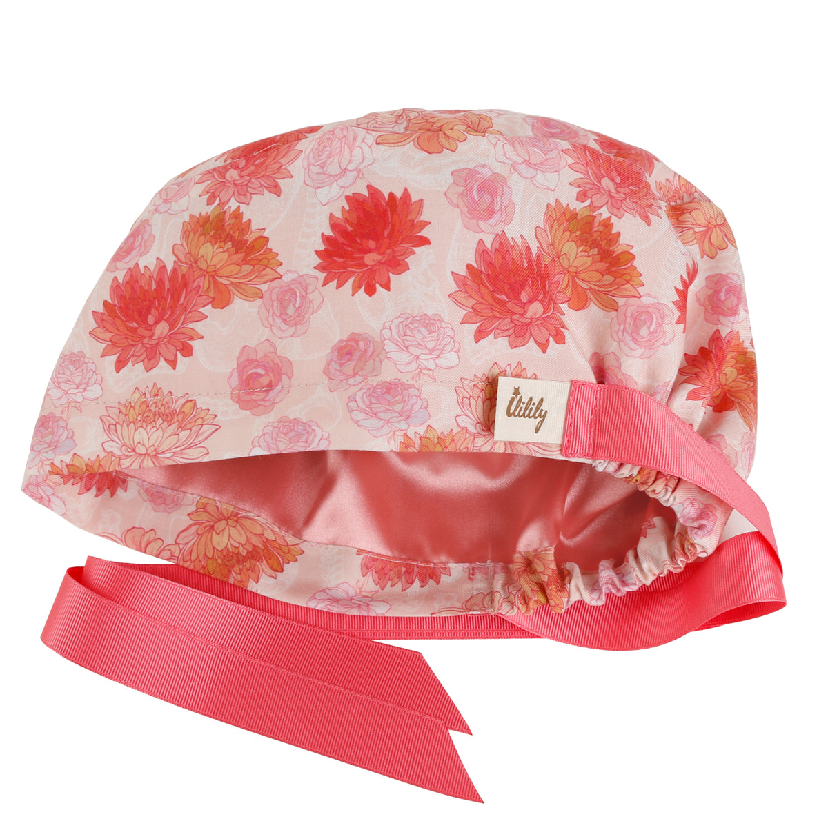 ililily Satin Lined Cute Scrub Cap with Ponytail Ribbon