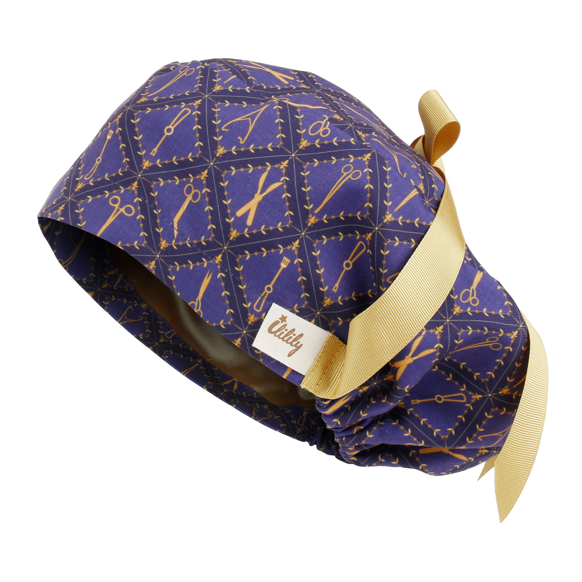 ililily Satin Lined Cute Scrub Cap with Ponytail Ribbon