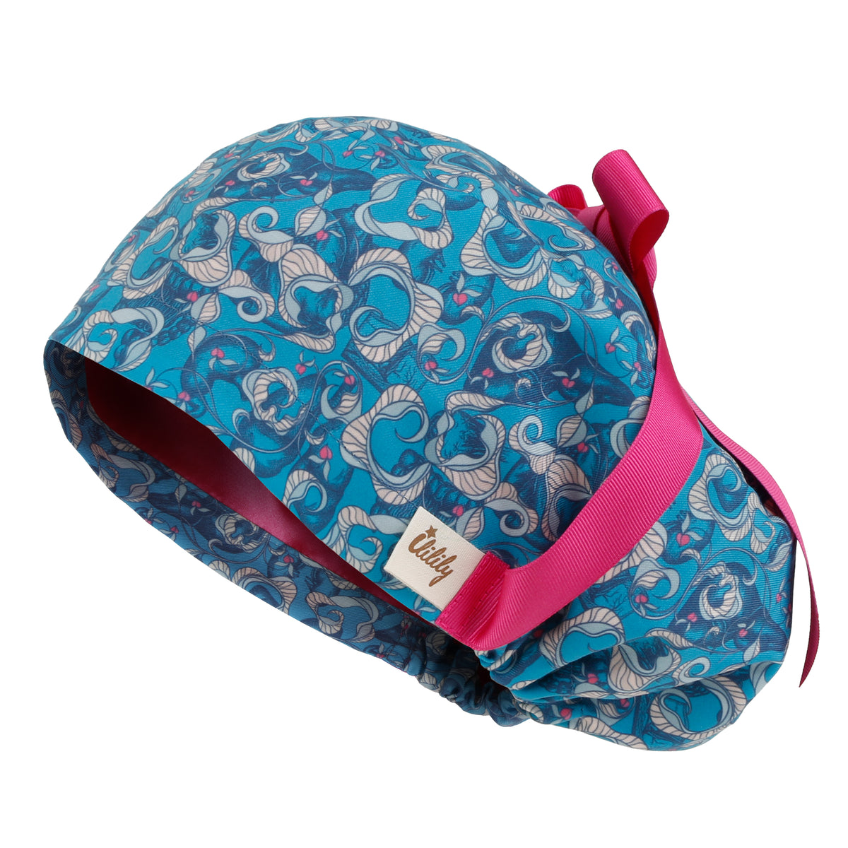 ililily Satin Lined Cute Scrub Cap with Ponytail Ribbon
