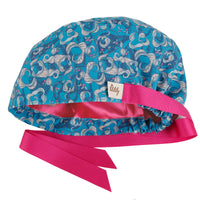 ililily Satin Lined Cute Scrub Cap with Ponytail Ribbon