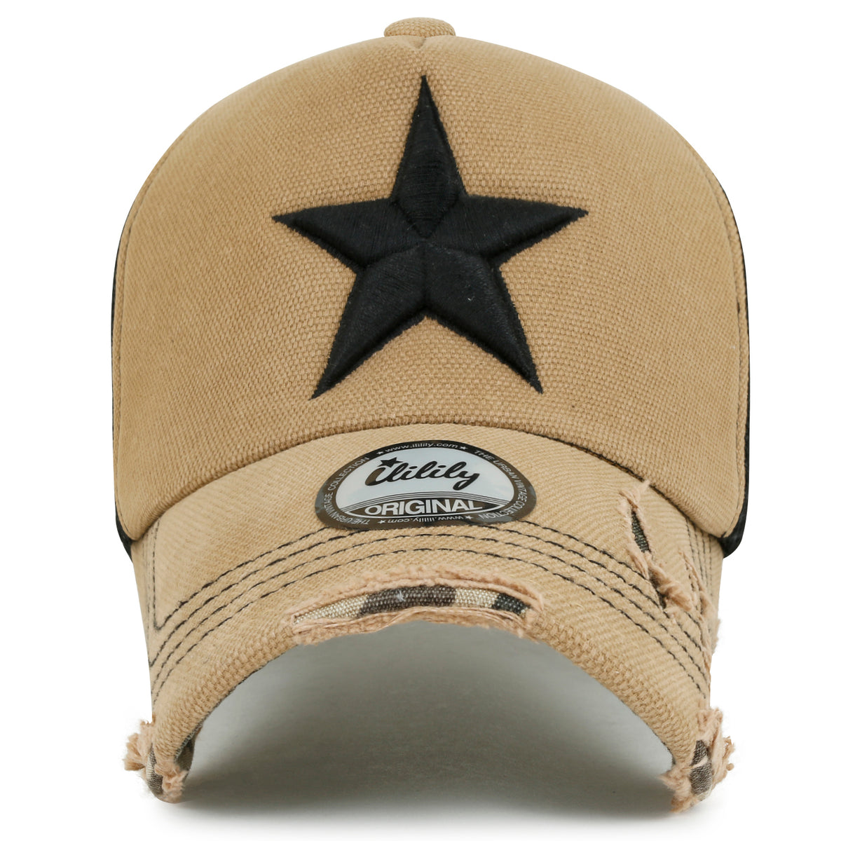 ililily Star Embroidery Black White Trucker Hat Cotton Baseball Cap