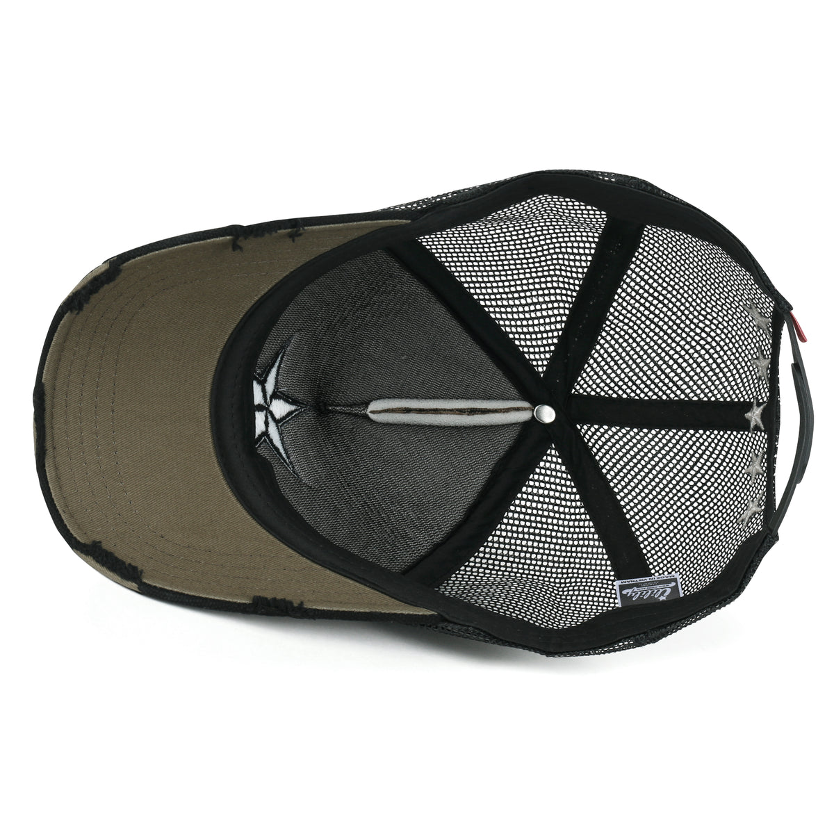 ililily Star Embroidery Black White Trucker Hat Cotton Baseball Cap