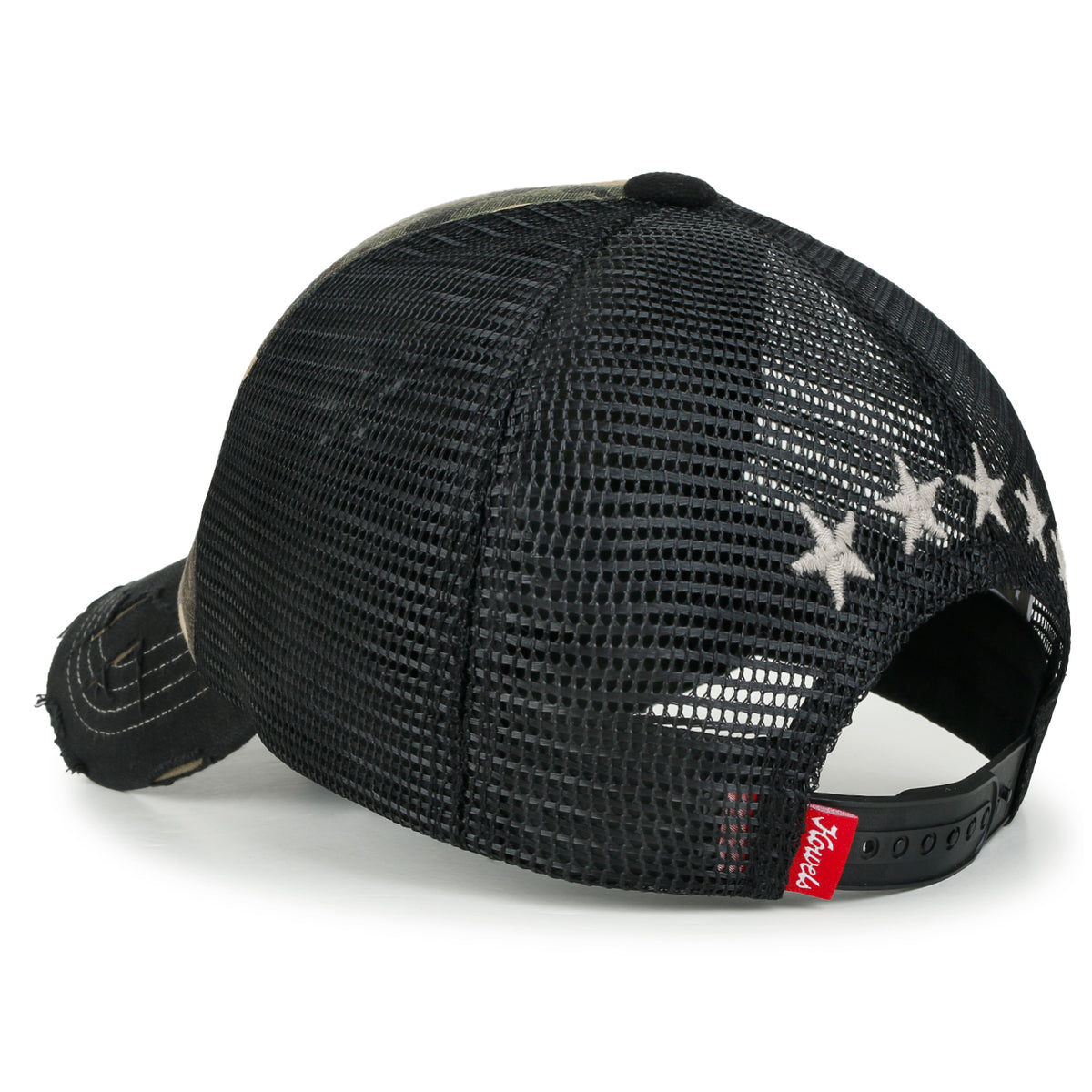 ililily Star Embroidery Black White Trucker Hat Cotton Baseball Cap