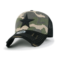 ililily Star Embroidery Black White Trucker Hat Cotton Baseball Cap