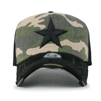 ililily Star Embroidery Black White Trucker Hat Cotton Baseball Cap