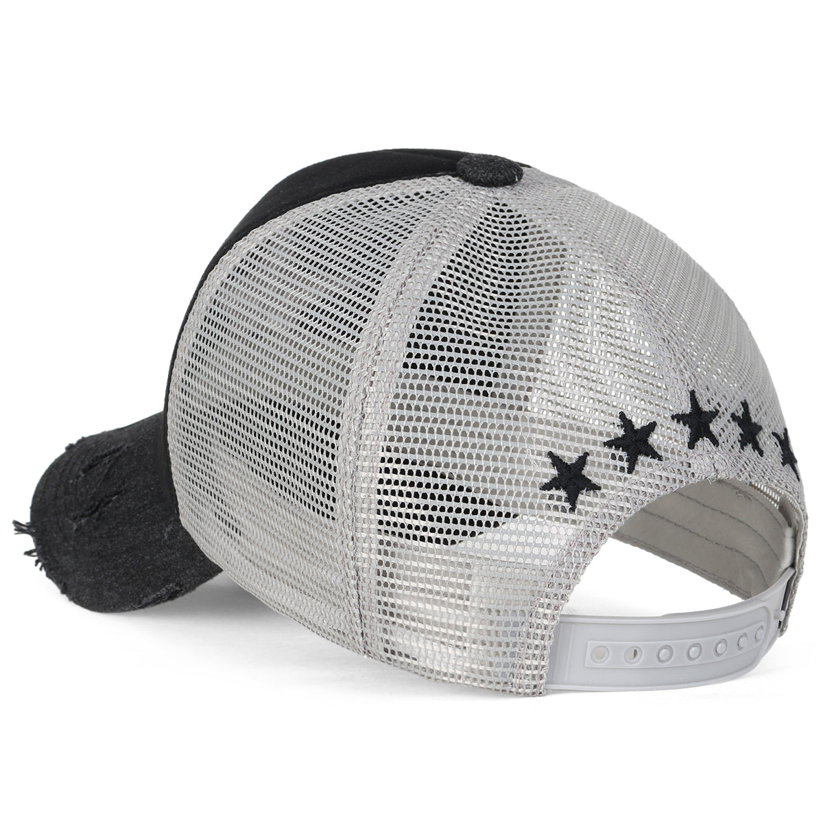 ililily Star Embroidery Black White Trucker Hat Cotton Baseball Cap