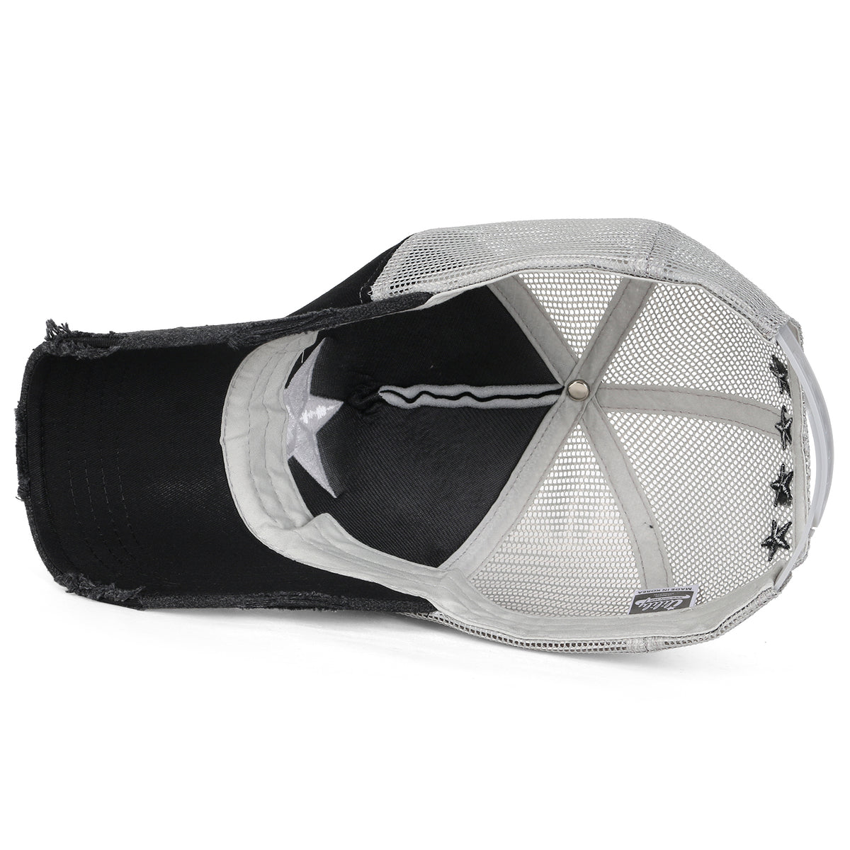 ililily Star Embroidery Black White Trucker Hat Cotton Baseball Cap