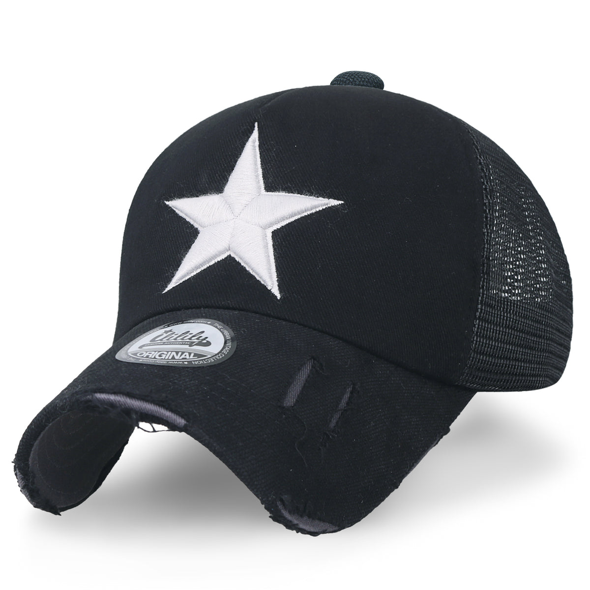 ililily Star Embroidery Black White Trucker Hat Cotton Baseball Cap