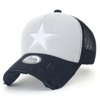 ililily Star Embroidery Black White Trucker Hat Cotton Baseball Cap