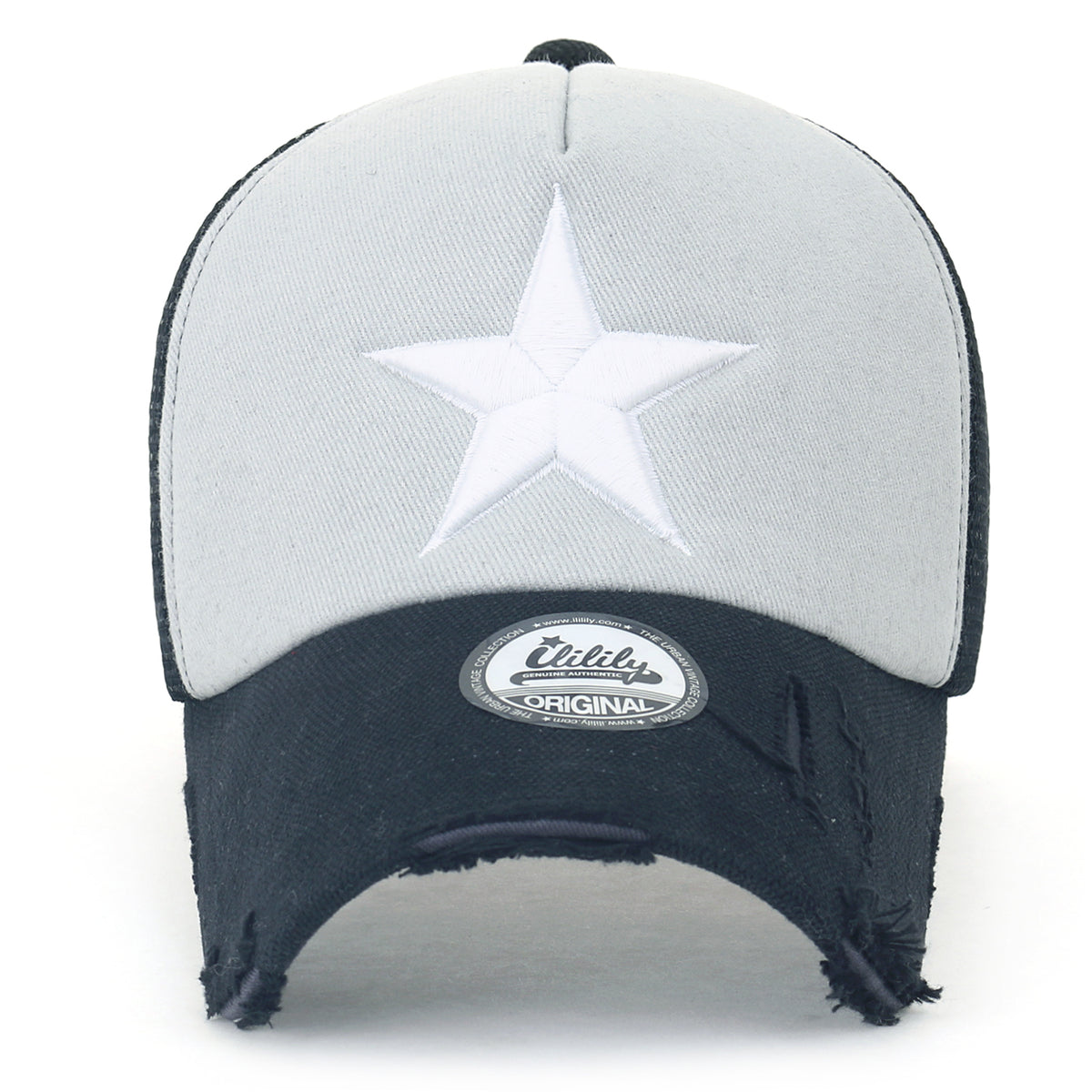 ililily Star Embroidery Black White Trucker Hat Cotton Baseball Cap
