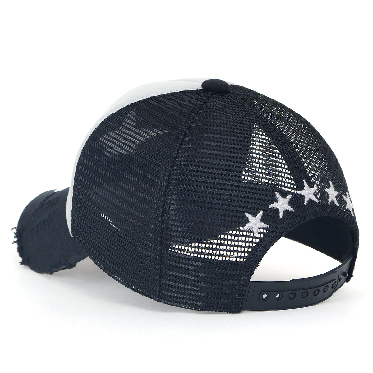 ililily Star Embroidery Black White Trucker Hat Cotton Baseball Cap