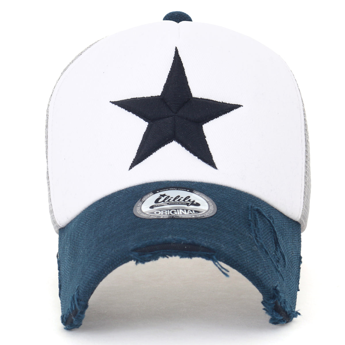 ililily Star Embroidery Black White Trucker Hat Cotton Baseball Cap