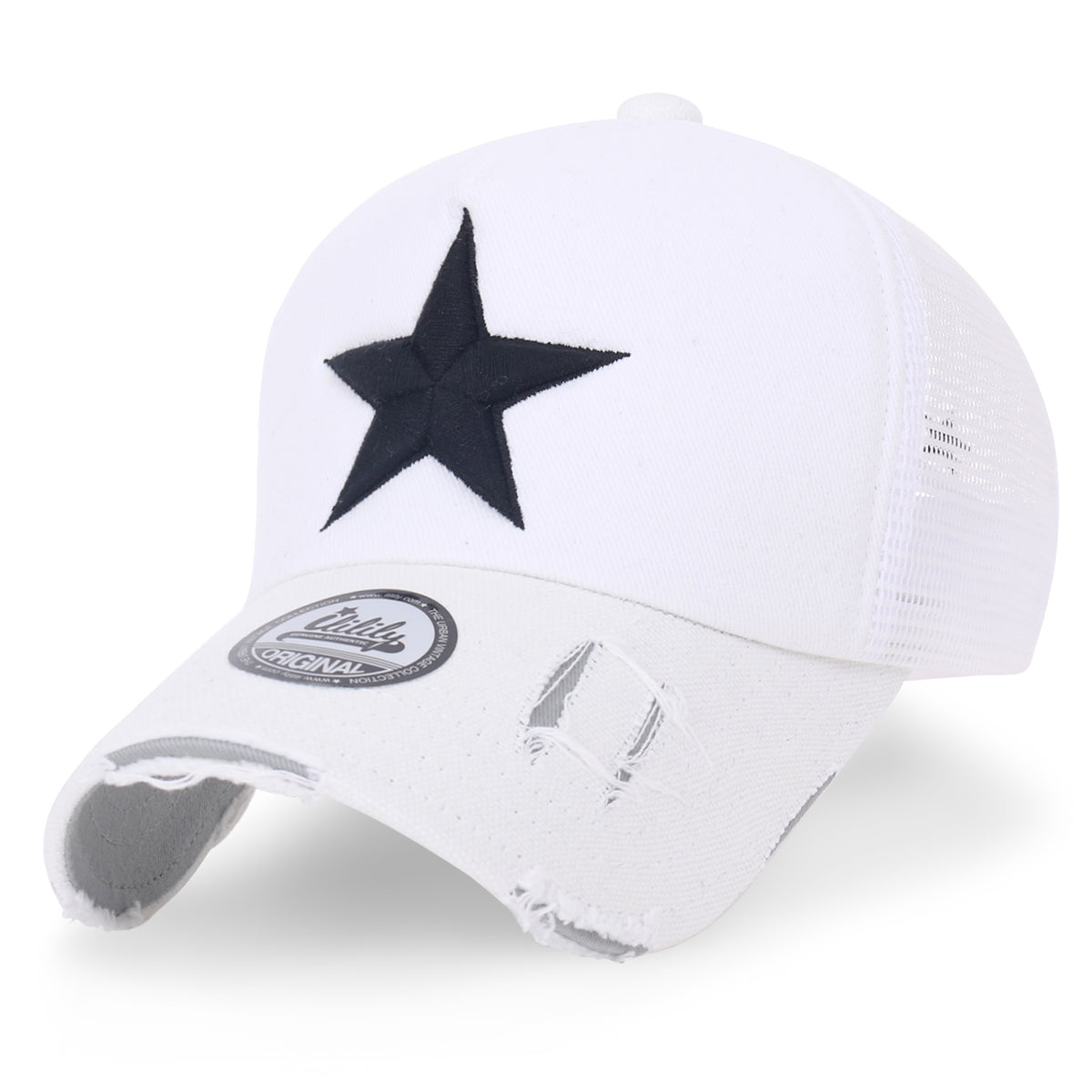 ililily Star Embroidery Black White Trucker Hat Cotton Baseball Cap