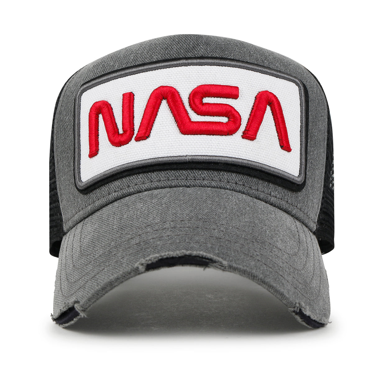 ililily PREMIUM NASA Worm Logo Embroidery Structured Baseball Cap Mesh Back Trucker Hat M / XL