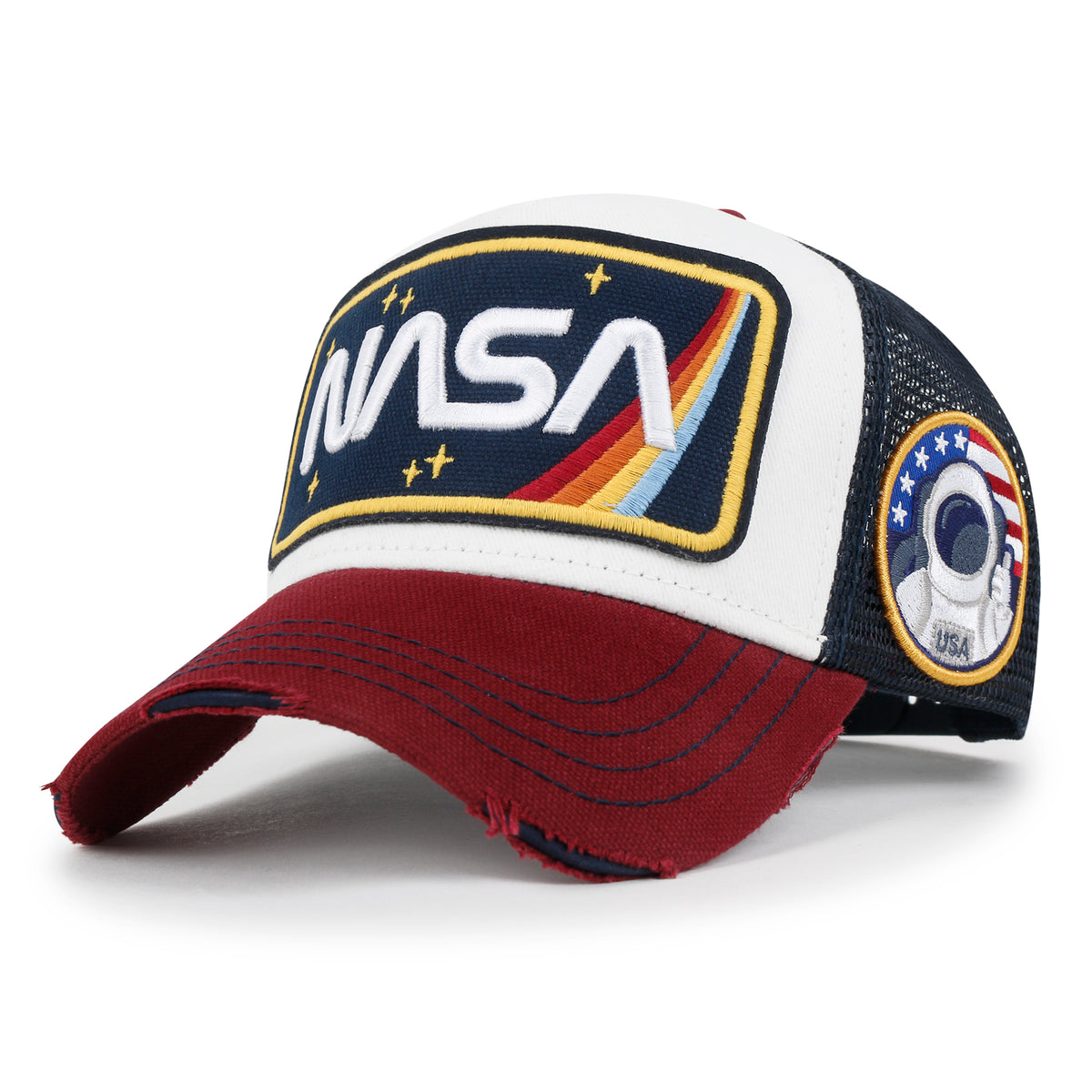ililily PREMIUM NASA Worm Logo Embroidery Structured Baseball Cap Mesh Back Trucker Hat M / XL