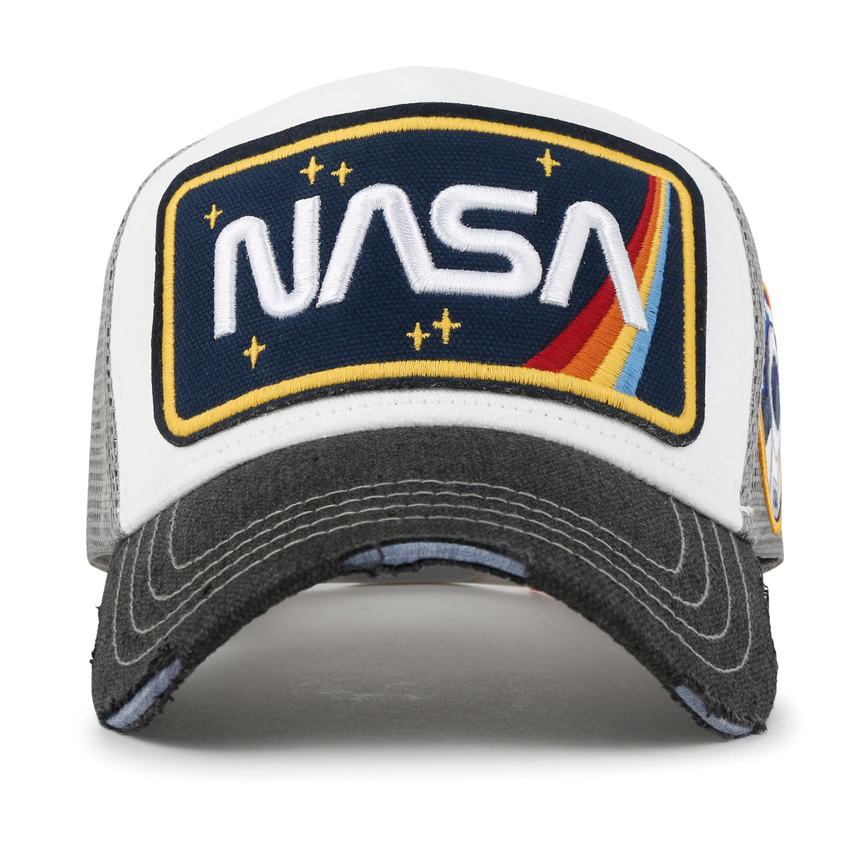 ililily PREMIUM NASA Worm Logo Embroidery Structured Baseball Cap Mesh Back Trucker Hat M / XL