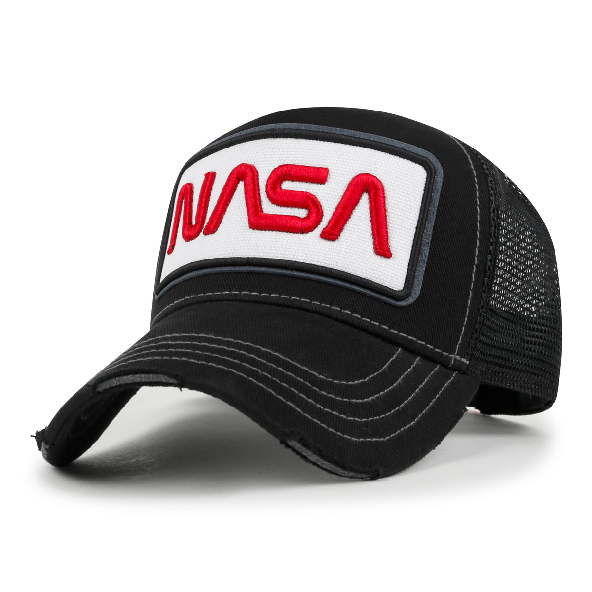 ililily PREMIUM NASA Worm Logo Embroidery Structured Baseball Cap Mesh Back Trucker Hat M / XL