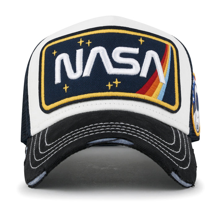 ililily PREMIUM NASA Worm Logo Embroidery Structured Baseball Cap Mesh Back Trucker Hat M / XL