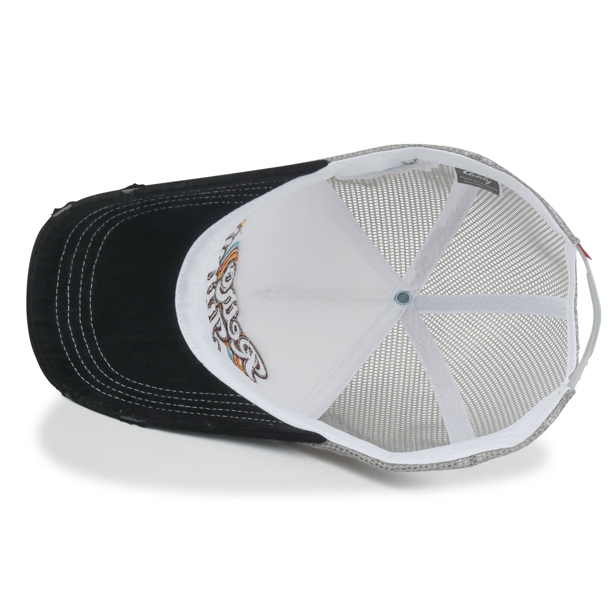 ililily Retro Embroidery Baseball Cap Vintage Distressed Cotton Trucker Hat