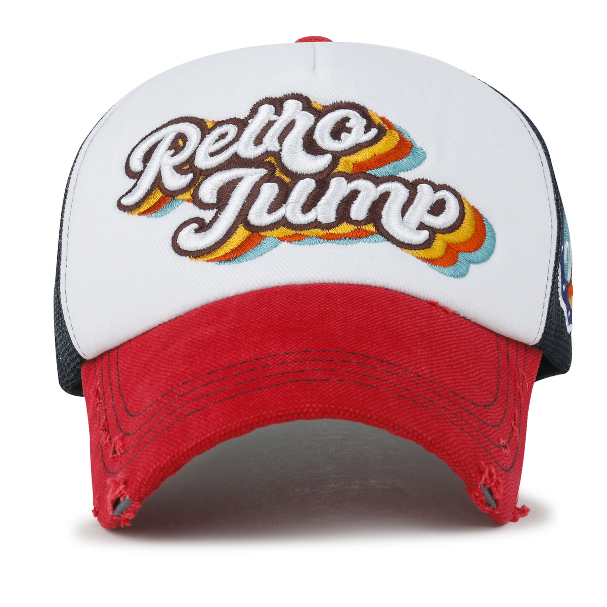 ililily Retro Embroidery Baseball Cap Vintage Distressed Cotton Trucker Hat