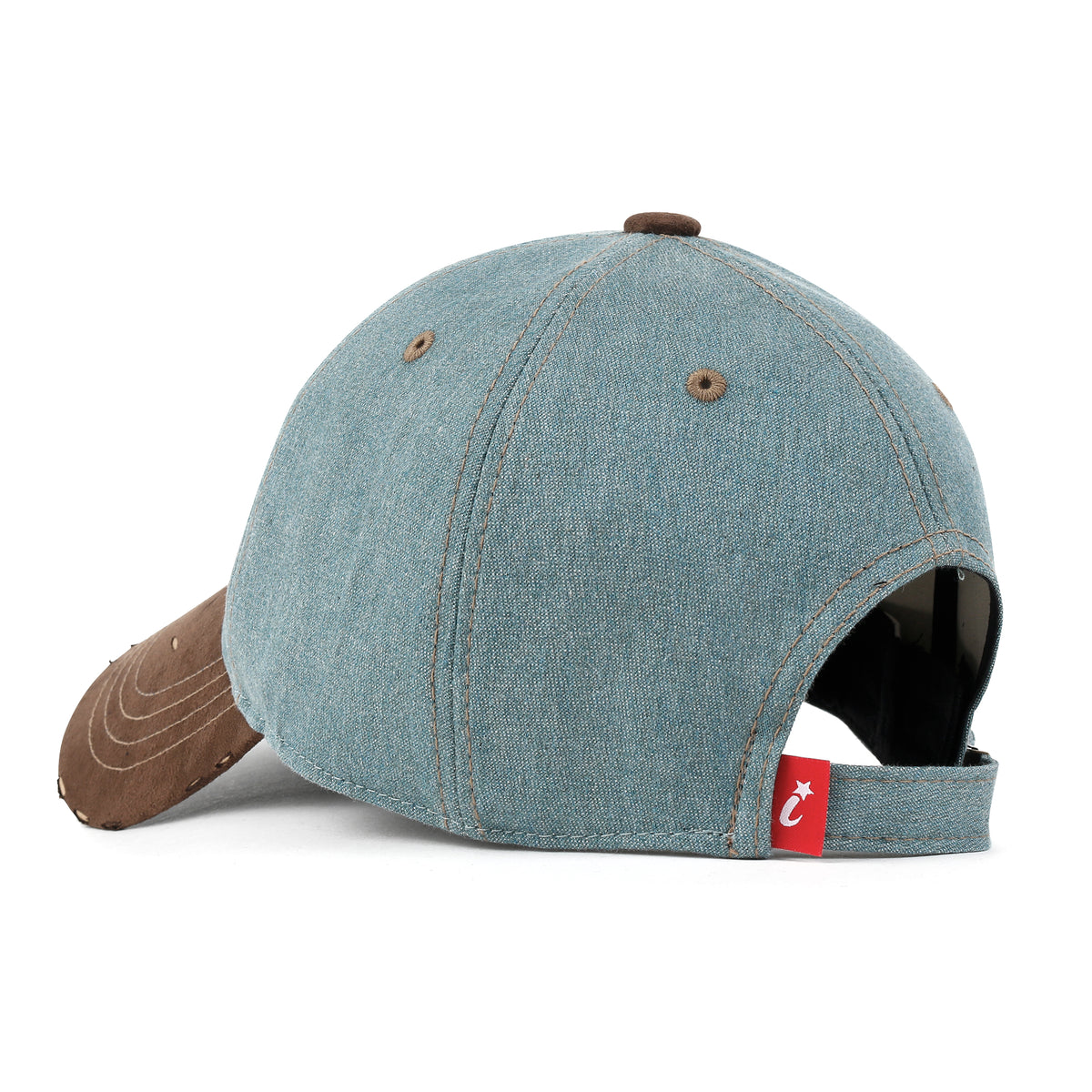 ililily Cotton Denim Crown Strapback Trucker Hat Faux Suede Brim Baseball Cap