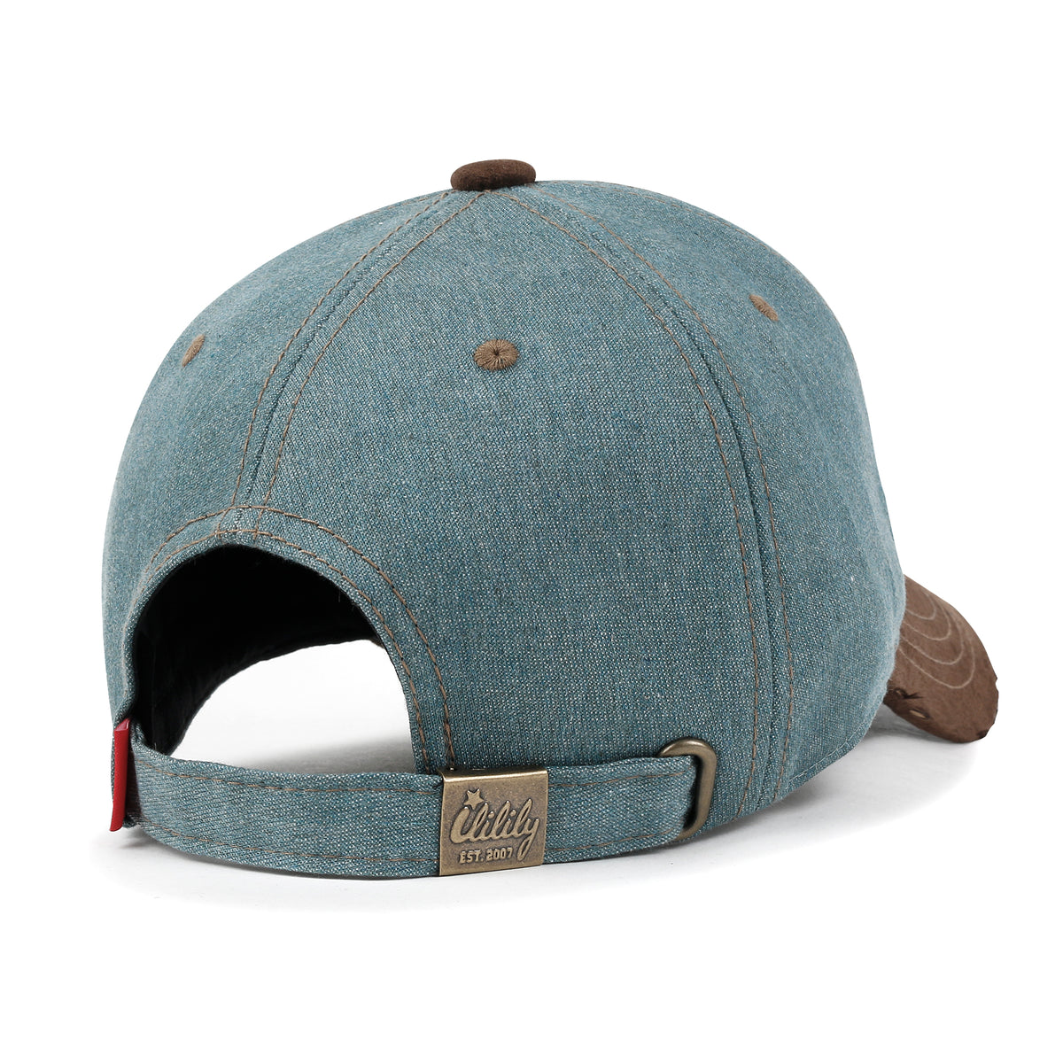ililily Cotton Denim Crown Strapback Trucker Hat Faux Suede Brim Baseball Cap