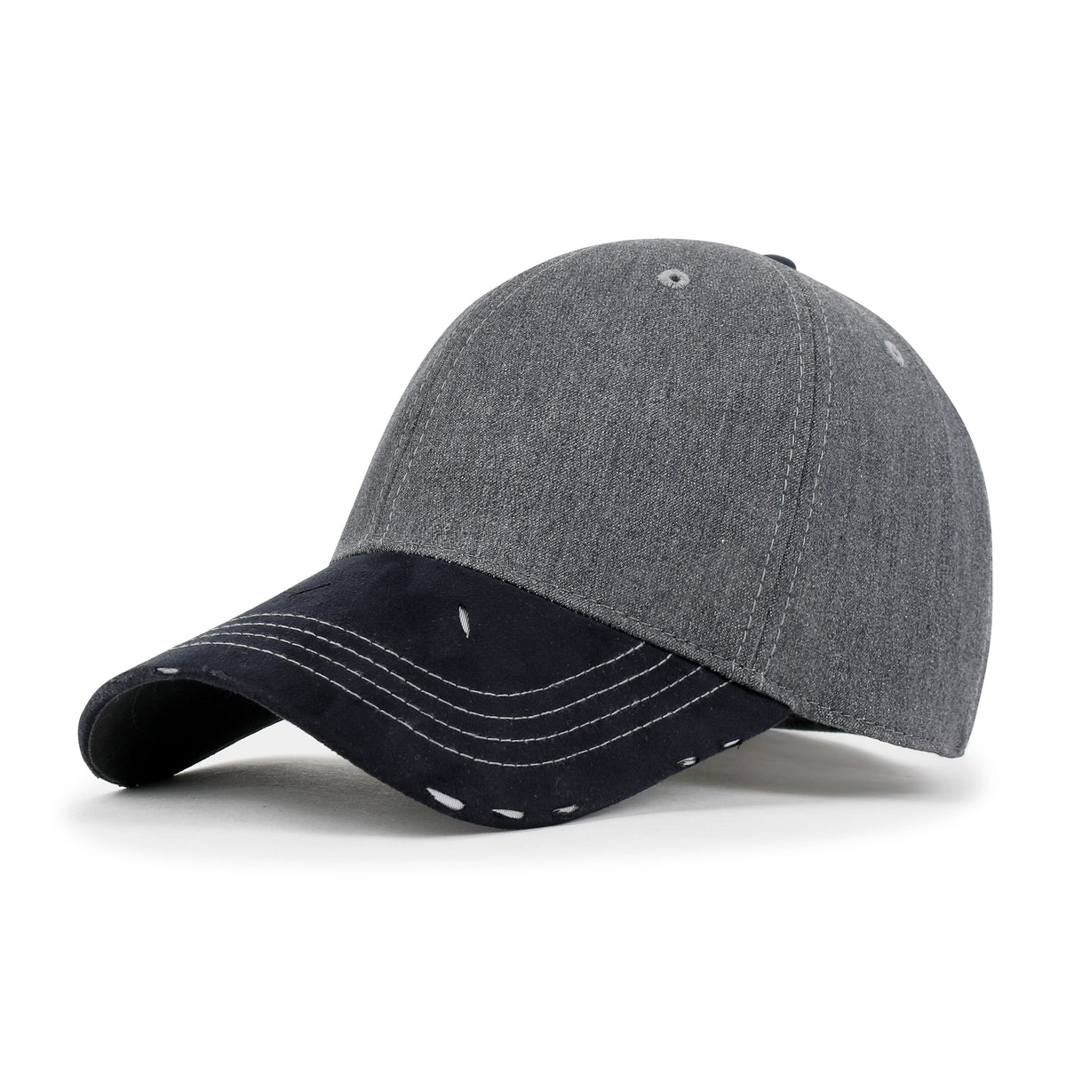 ililily Cotton Denim Crown Strapback Trucker Hat Faux Suede Brim Baseball Cap