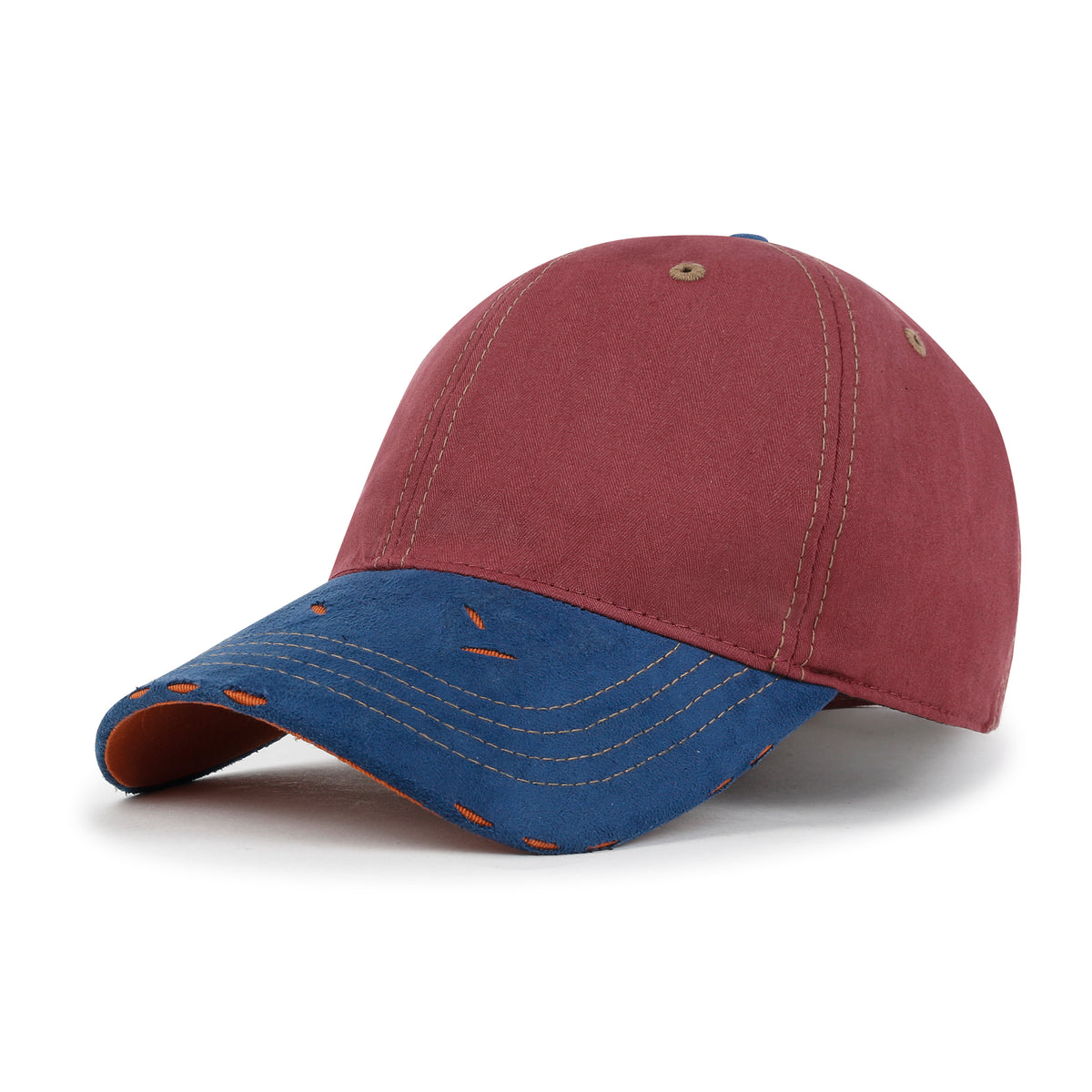 ililily Cotton Crown Strapback Trucker Hat Faux Suede Brim Baseball Cap