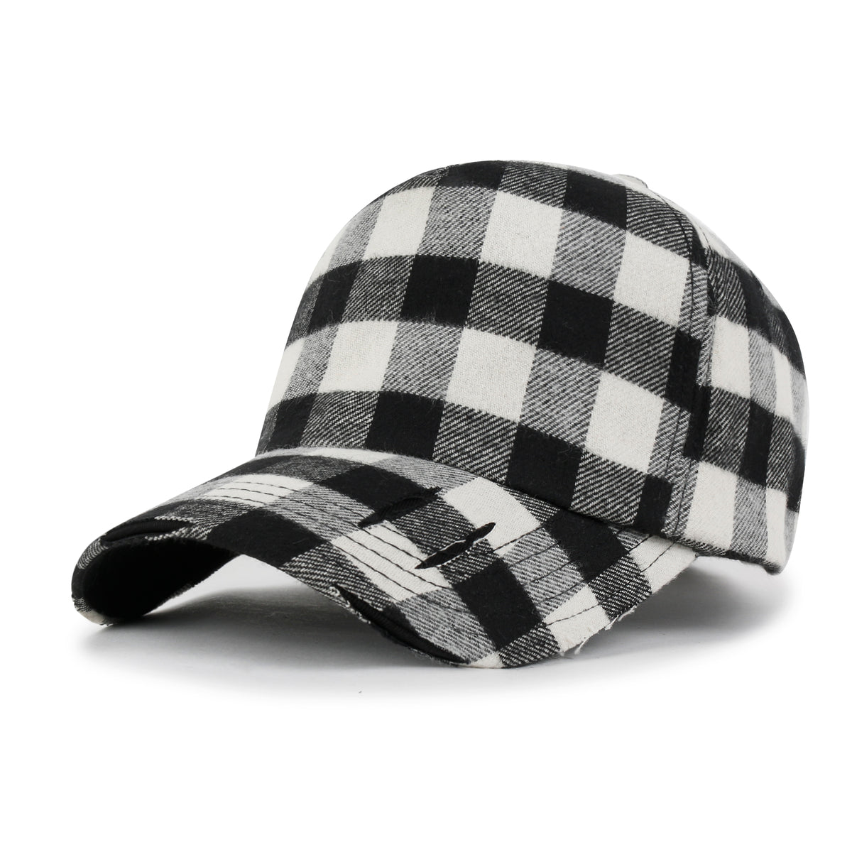 ililily Cotton Flannel Strapback Trucker Hat Checkered Pattern Baseball Cap