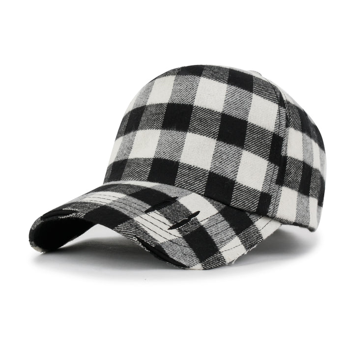 ililily Cotton Flannel Strapback Trucker Hat Checkered Pattern Baseball Cap