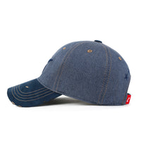 ililily Star Embroidery Cotton Denim Trucker Hat Faux Suede Brim Baseball Cap