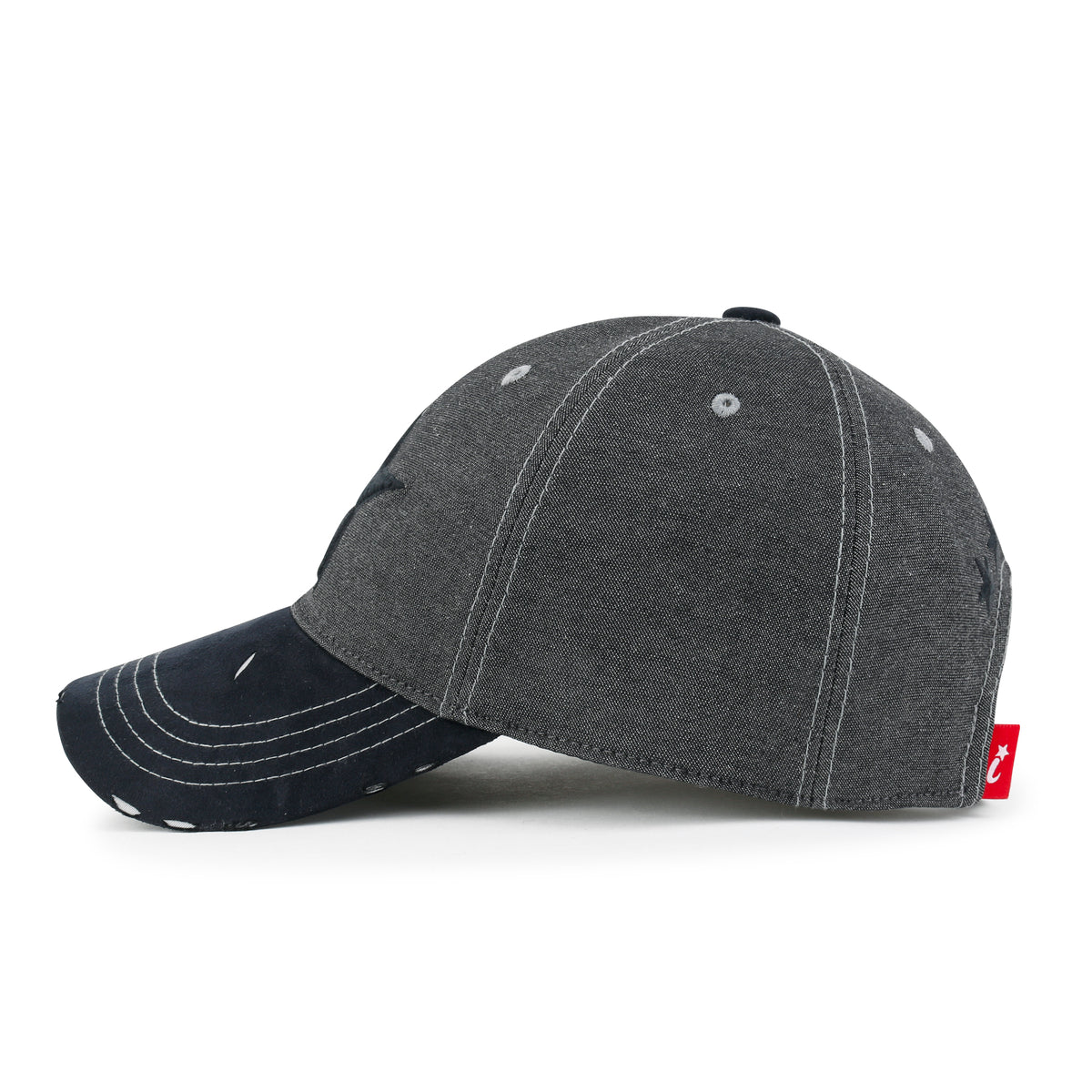 ililily Star Embroidery Cotton Denim Trucker Hat Faux Suede Brim Baseball Cap