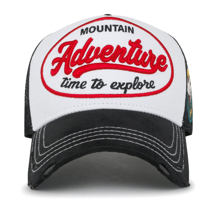 ililily PREMIUM Adventure Patch Structured Trucker Hat Distressed Baseball Cap