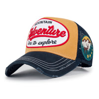 ililily PREMIUM Adventure Patch Structured Trucker Hat Distressed Baseball Cap