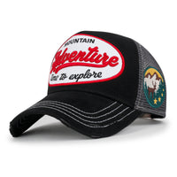 ililily PREMIUM Adventure Patch Structured Trucker Hat Distressed Baseball Cap