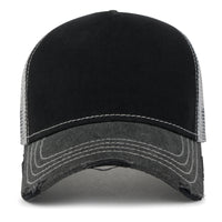 Premium Distressed Mesh Trucker Hat, Contrast Stitch Blank Cap