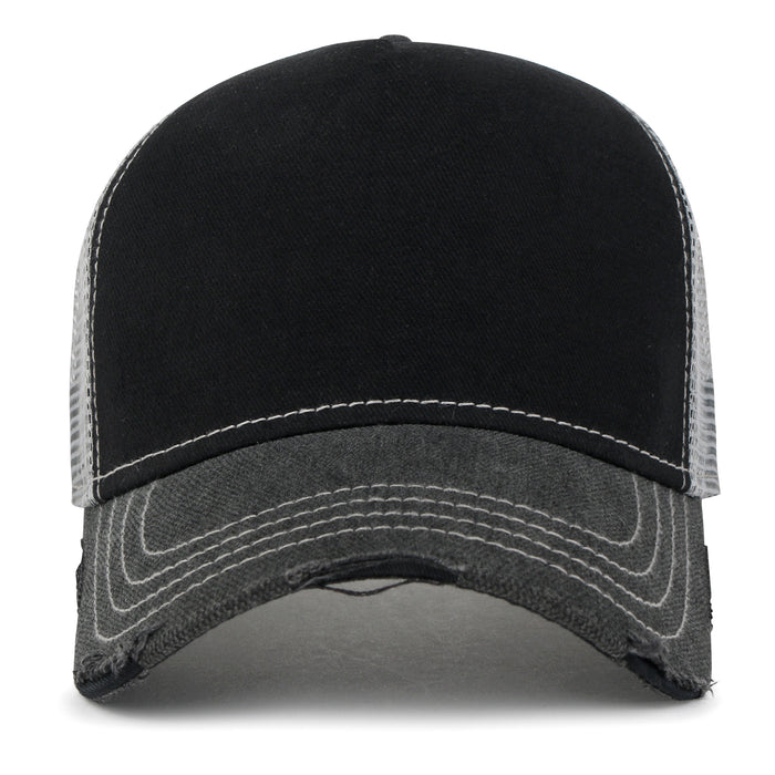 Premium Distressed Mesh Trucker Hat, Contrast Stitch Blank Cap