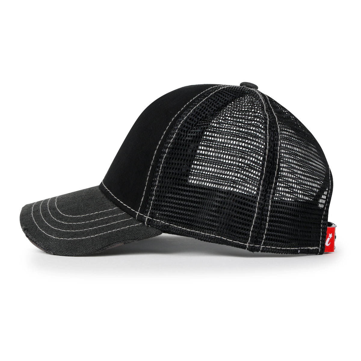 Premium Distressed Mesh Trucker Hat, Contrast Stitch Blank Cap