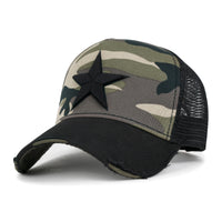 ililily Premium Star Embroidery Structured Crown Vintage Trucker Hat