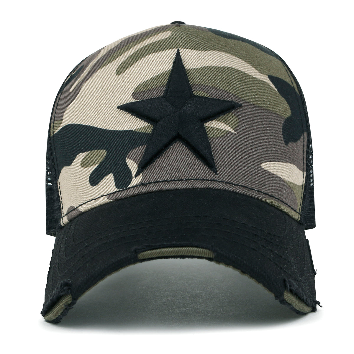 ililily Premium Star Embroidery Structured Crown Vintage Trucker Hat