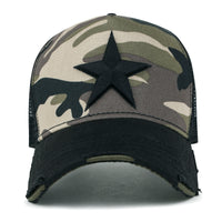 ililily Premium Star Embroidery Structured Crown Vintage Trucker Hat