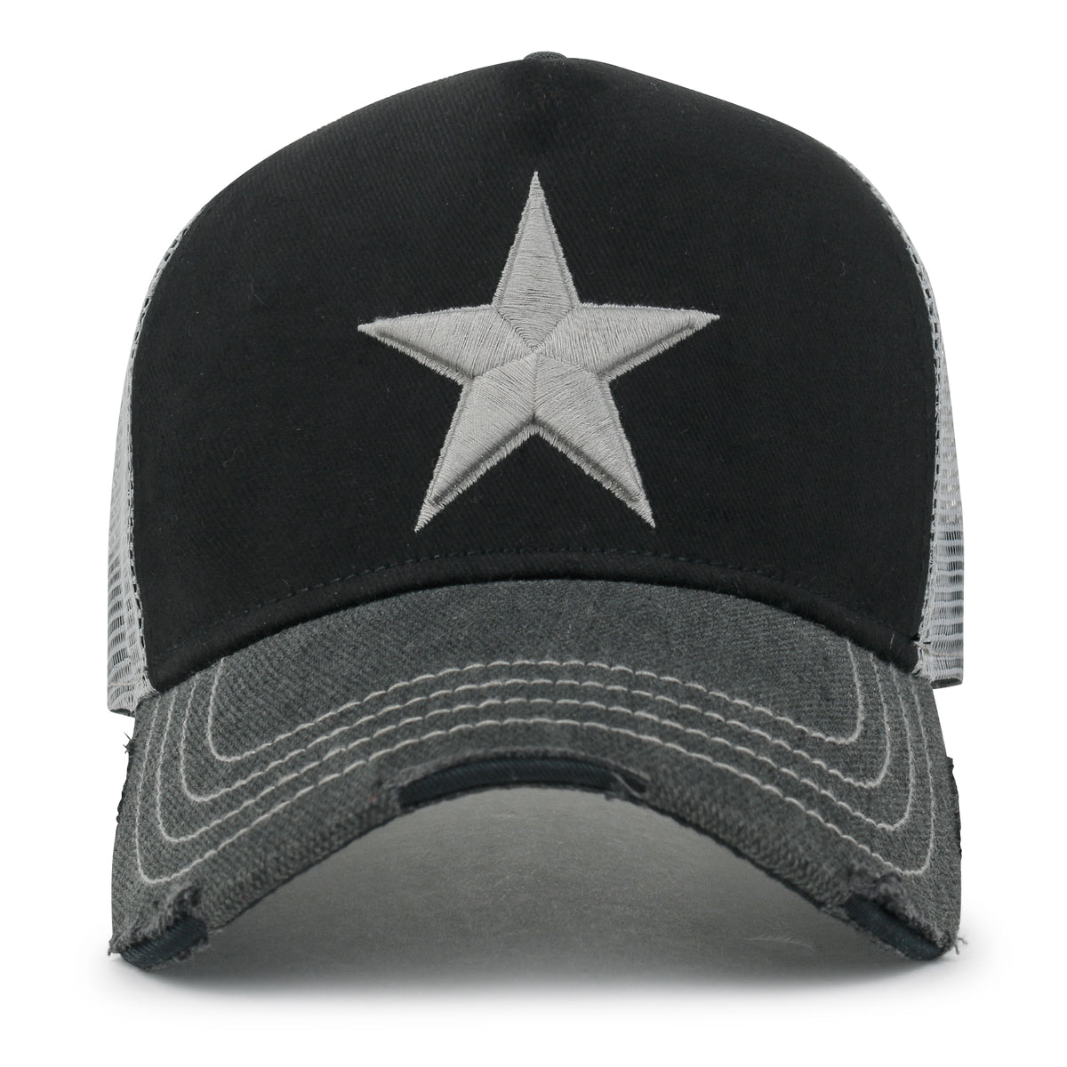 ililily Premium Star Embroidery Structured Crown Vintage Trucker Hat