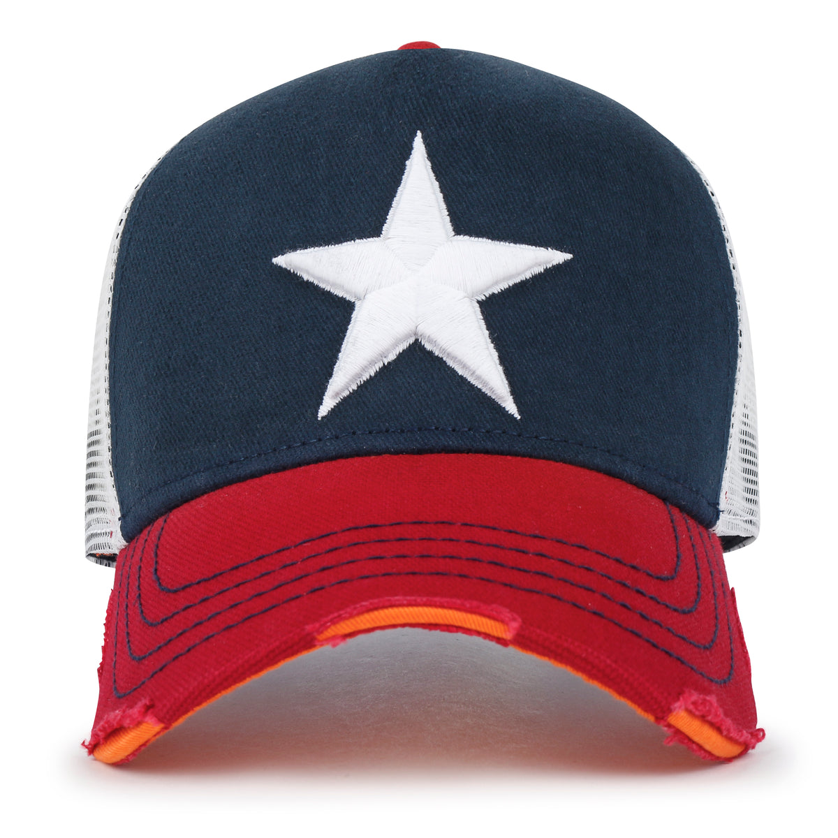 ililily Premium Star Embroidery Structured Crown Vintage Trucker Hat