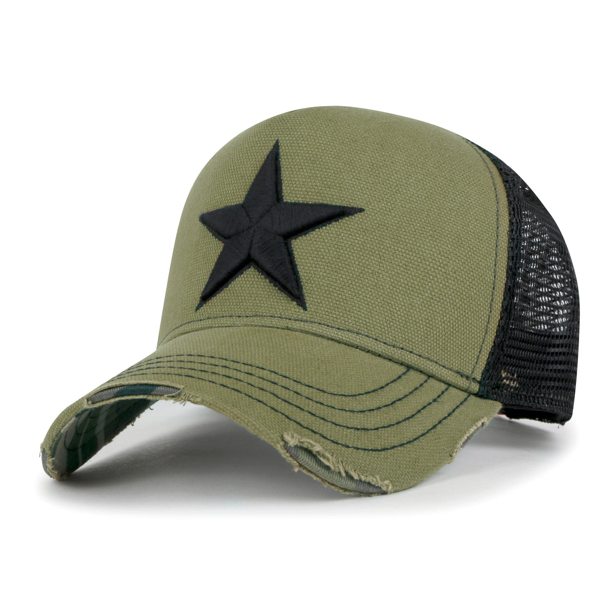 ililily Premium Star Embroidery Structured Crown Vintage Trucker Hat