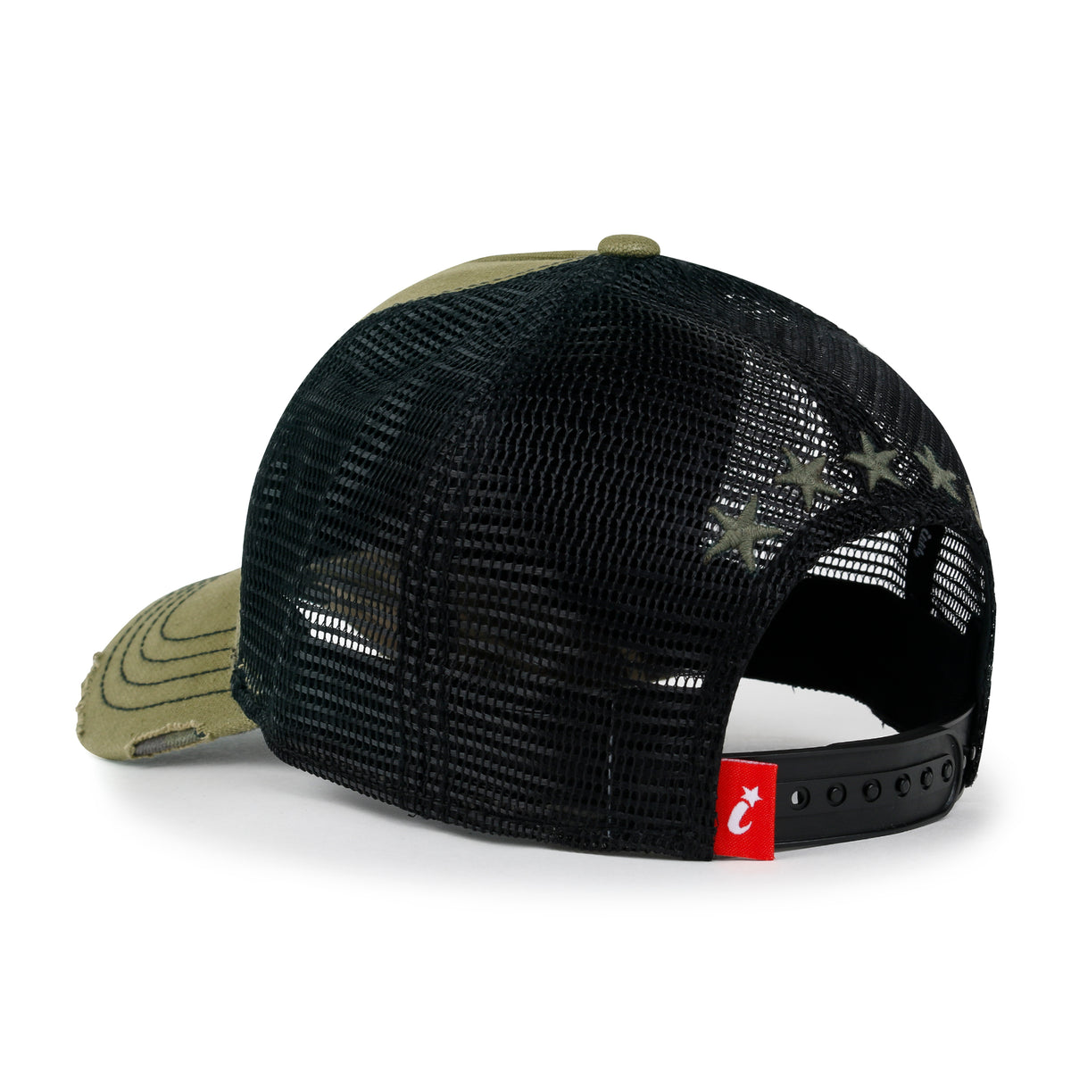 ililily Premium Star Embroidery Structured Crown Vintage Trucker Hat