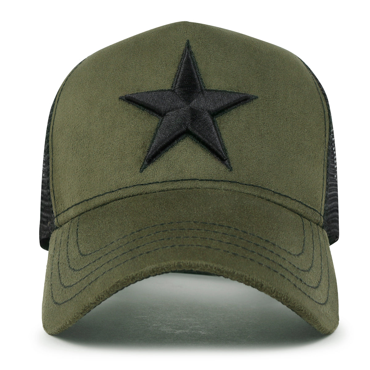 ililily PREMIUM Star Embroidery Baseball Cap Faux Suede Trucker Hat