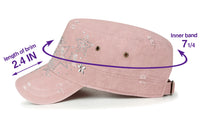 ililily Crystal Gemstone Stud Flower Vintage Cotton Military Army Hat Cadet Cap